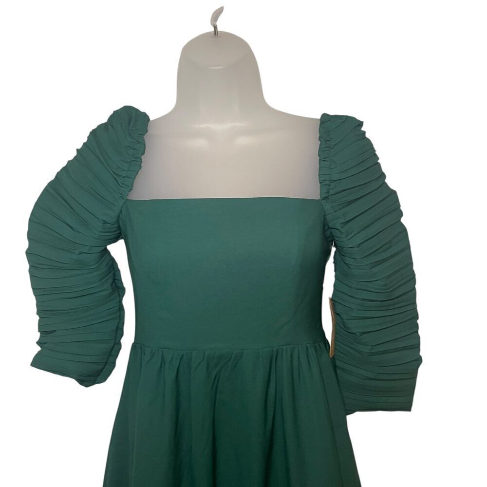O.P.T. Bonnie Dress XS Green Midi Ruched Sleeve Smocked Back NWT $179 - Picture 5 of 7